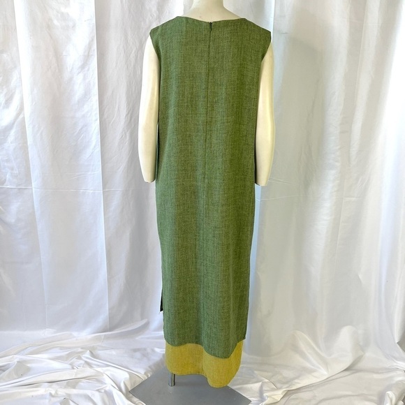 LASAGNIE GREEN DRESS MAXI DRESS LAYERED DRESS SLIT ON THE SIDE BOXY SHAPE 16 - Picture 11 of 16